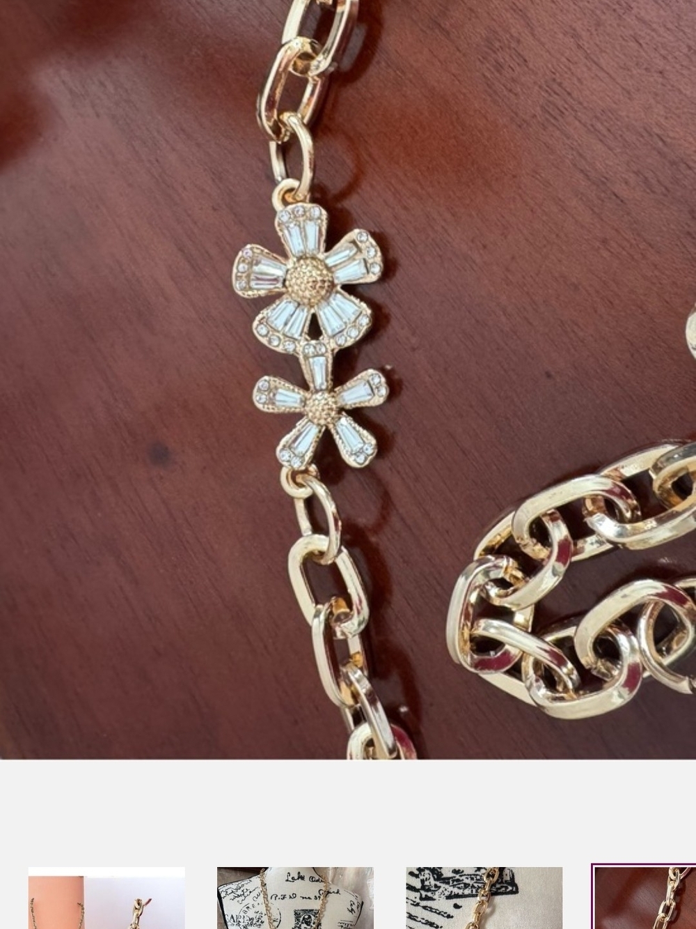 kate spade Gold Floral Link Belt with Crystal Accents